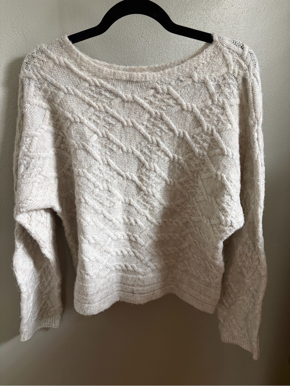 Textured Cream Cable Knit Boatneck Sweater